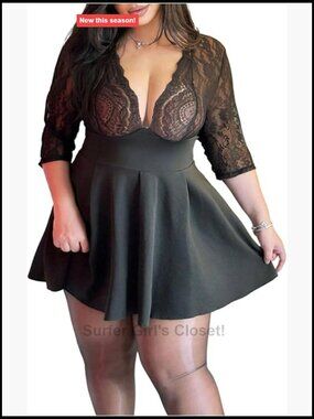 Plus Size Lace Mini Dress V Neck Ruffle A Line Club Night Out Party